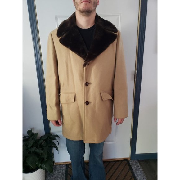 70s Men's Overcoat with Faux‎ Fur Lining - Picture 1 of 5